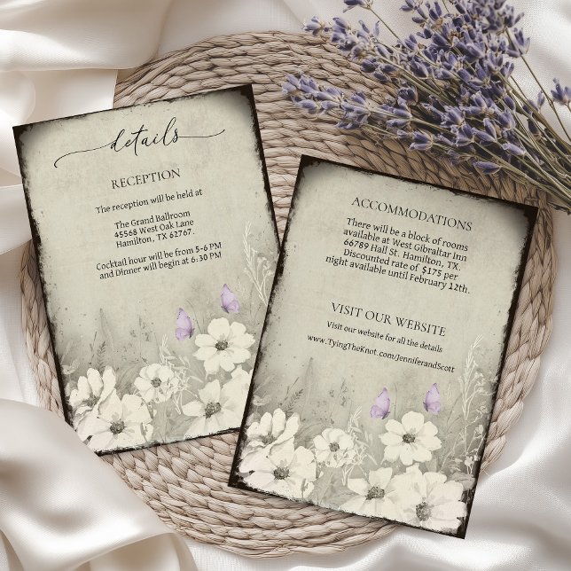 Carte D'accompagnement Mariage des détails du Fleur sauvage papillon (Vintage Butterfly Details Enclosure Card)