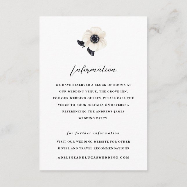 Carte D'accompagnement Mariage d'informations de l'hôtel Flower Anemone b (Devant)