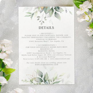 Carte D'accompagnement Mariage d'or feuille d'eucalyptus à la végétation