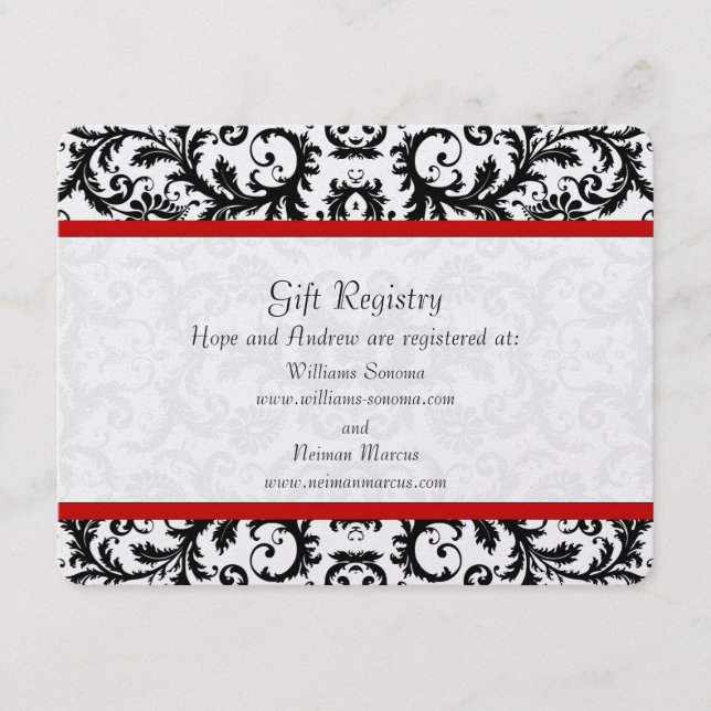 Carte D'accompagnement Mariage du registre de triage rouge floral noir et (Devant)