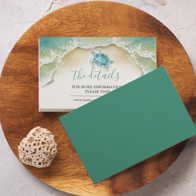 Carte D'accompagnement Mariage du site de Tropical Beach Sea Turtle (Tropical weddings sea turtle details card by watercolor artist Victoria Grigaliunas in Florida)