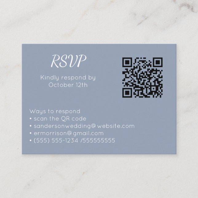 Carte D'accompagnement Mariage Dusty Blue RSVP en ligne QR Code photo (Devant)