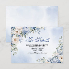 Carte D'accompagnement Mariage Dusty Blue Watercolor Fleurs d'ivoire Feui