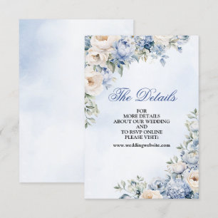 Carte D'accompagnement Mariage Dusty Blue Watercolor Fleurs d'ivoire Feui