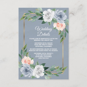 Carte D'accompagnement Mariage Élégant Bleu Poussiéreux Rose Pêche Or