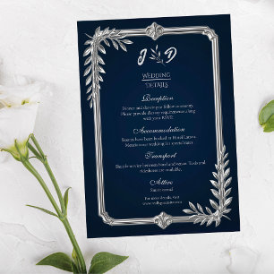 Carte D'accompagnement Mariage Élégant de Luxe Bleu Nuit et Argent