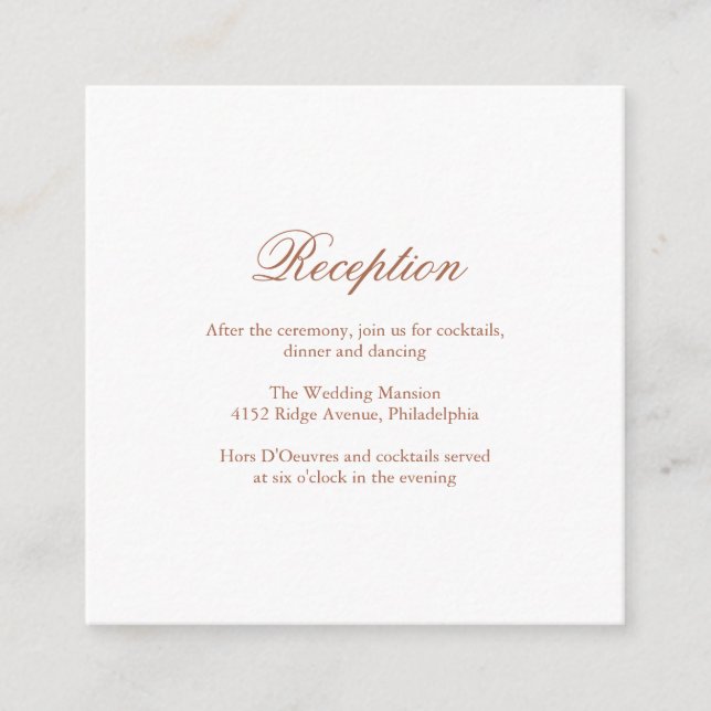 Carte D'accompagnement Mariage élégant et traditionnel en terre cuite (Devant)