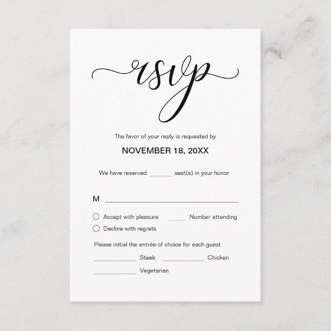 Carte D'accompagnement Mariage élégant moderne RSVP, Répondre (Devant)