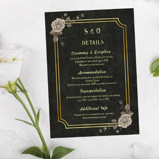Carte D'accompagnement Mariage élégant noir or gothique Dark Academia