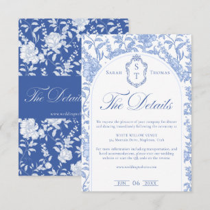 Carte D'accompagnement Mariage en bleu de Delft à motif floral et chinois
