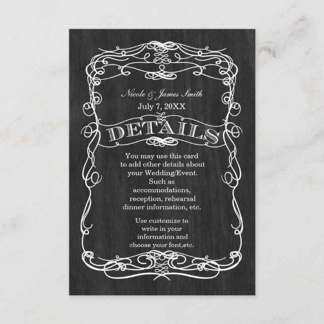 Carte D'accompagnement Mariage en bois noir et blanc informations détaill (Devant)