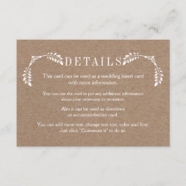 Carte D'accompagnement Mariage en carton feuille blanc détails insérer la