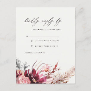 Carte D'accompagnement Mariage en herbe de Pampas Floral Bourgogne RSVP E
