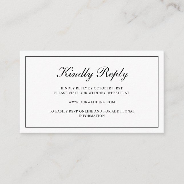 Carte D'accompagnement Mariage en ligne RSVP en noir et blanc (Devant)