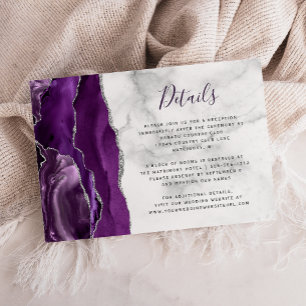 Carte D'accompagnement Mariage en marbre gris argenté violet Détails