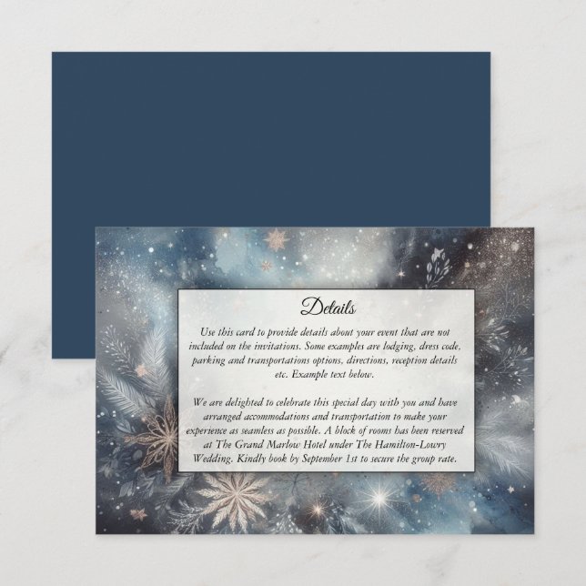 Carte D'accompagnement Mariage Étincelle de Minuit Hiver Céleste (Devant / Derrière)