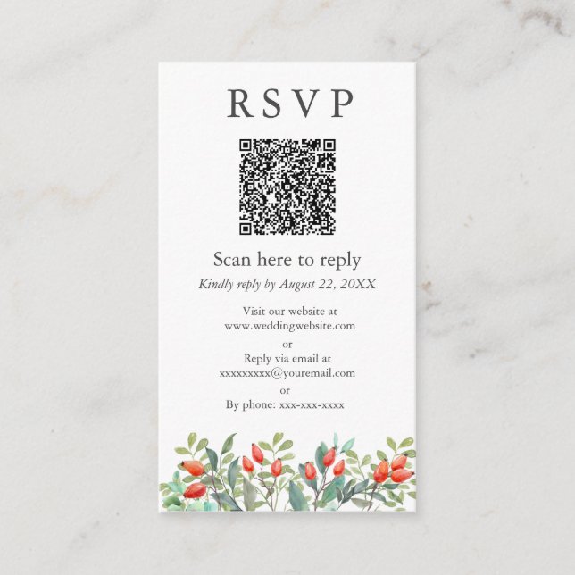 Carte D'accompagnement Mariage Feuille de printemps QR RSVP (Devant)