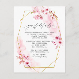 Carte D'accompagnement Mariage Fleur de Cerisier Géométrique Rose Printem