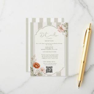 Carte D'accompagnement Mariage Fleur de Champ Jardin Anglais Floral Rayé