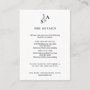 Carte D'accompagnement Mariage Fleur sauvage minimaliste BW Monogram