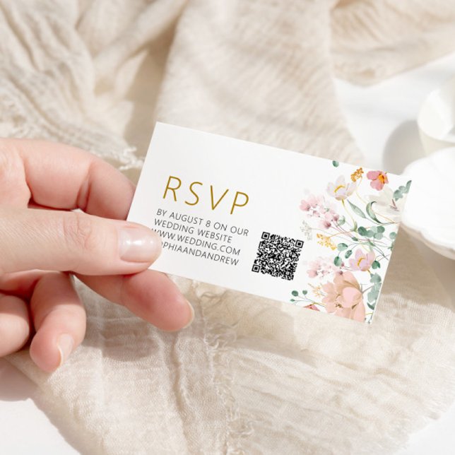 Carte D'accompagnement Mariage Fleur sauvage rustique QR RSVP (Créateur téléchargé)