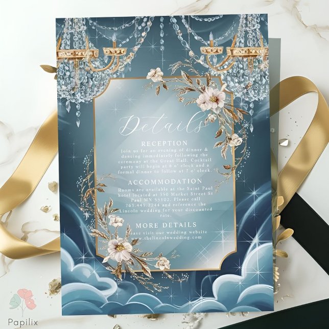 Carte D'accompagnement Mariage fleurie de luxe lustre en cristal (Créateur téléchargé)