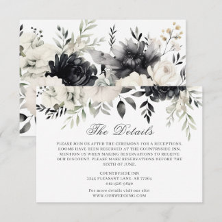 Carte D'accompagnement Mariage Fleuris Sombres Bohème Noir Crème Détails