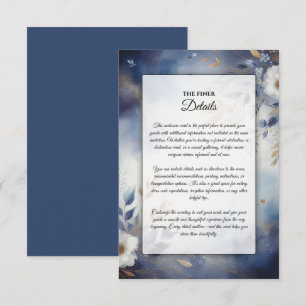 Carte D'accompagnement Mariage Fleurs Bleu Nuit et Or