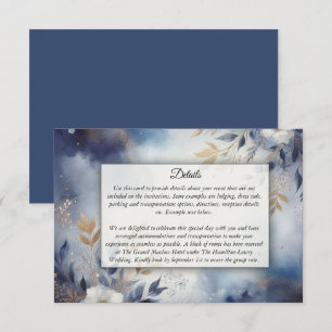 Carte D'accompagnement Mariage Fleurs Bleu Nuit et Or