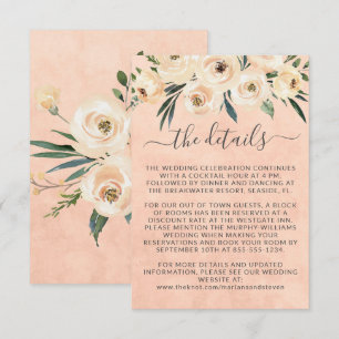 Carte D'accompagnement Mariage Fleurs Roses Beige Or sur Rose