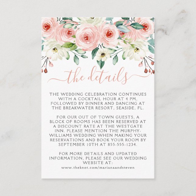 Carte D'accompagnement Mariage floral à l'aquarelle de pêche (Devant)