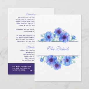 Carte D'accompagnement Mariage floral anémonique bleu détails QR code