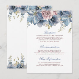 Carte D'accompagnement Mariage floral aquarelle bleu poussiéreux et mauve