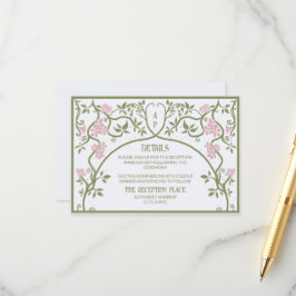 Carte D'accompagnement Mariage floral Art Nouveau vert et rose