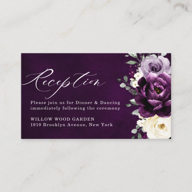Carte D'accompagnement Mariage floral blanc blanc d'aubergine de prune vi (Devant)