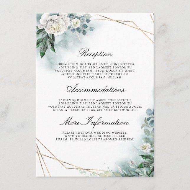 Carte D'accompagnement Mariage Floral blanc Détails Information Invité (Devant)