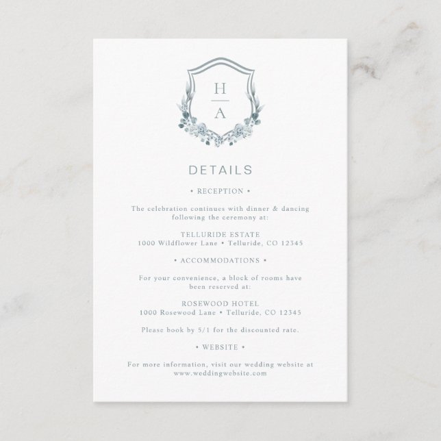 Carte D'accompagnement Mariage Floral Bleu (Devant)
