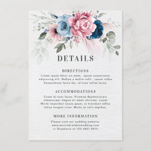 Carte D'accompagnement Mariage floral bleu bleu bleu pastel rose