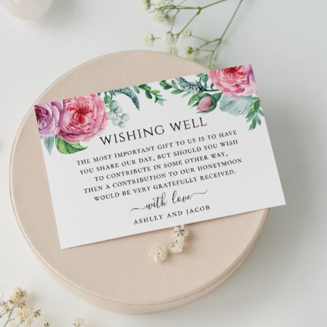 Carte D'accompagnement Mariage floral boho rose aquarelle désirant bien (Créateur téléchargé)