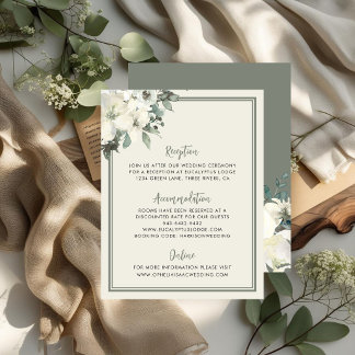 Carte D'accompagnement Mariage Floral Crème Vert Olive Élégant Vintage