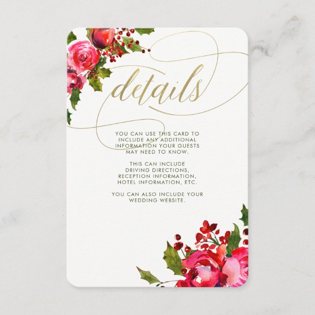 Carte D'accompagnement Mariage Floral de Vacances | Informations pour les (Devant)