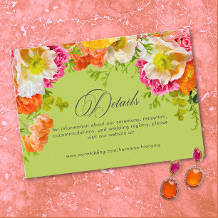 Carte D'accompagnement Mariage Floral Estival Vibrant Lime Orange Rose