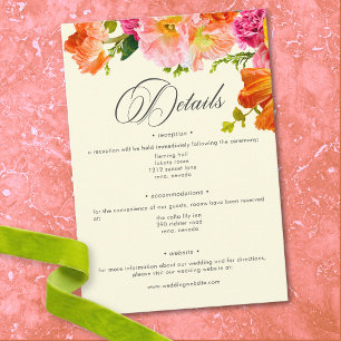 Carte D'accompagnement Mariage Floral Été Vibrant Jaune Orange Rose