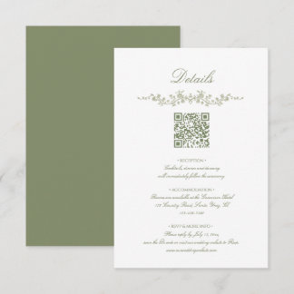 Carte D'accompagnement Mariage Floral Français Vert Sauge avec Code QR