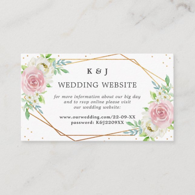 Carte D'accompagnement Mariage Floral Géométrique Chic avec Feuille d'Or (Devant)