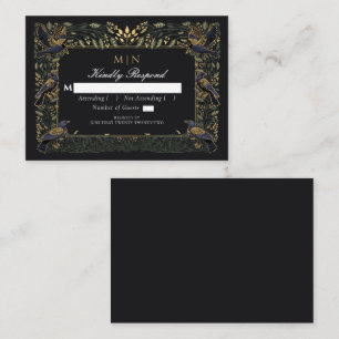 Carte D'accompagnement Mariage floral gothique enchanté avec corbeau vert