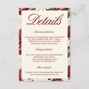 Carte D'accompagnement Mariage Floral Ivoire Vintage Bourgogne Moderne