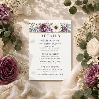 Carte D'accompagnement Mariage Floral Mauve & Sage