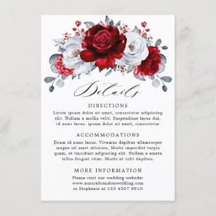 Carte D'accompagnement Mariage Floral Métallisé Rouge Blanc Argent Royal