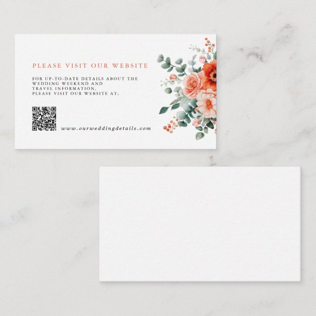 Carte D'accompagnement Mariage Floral Moderne Orange Clair de Vérone (Devant / Derrière)